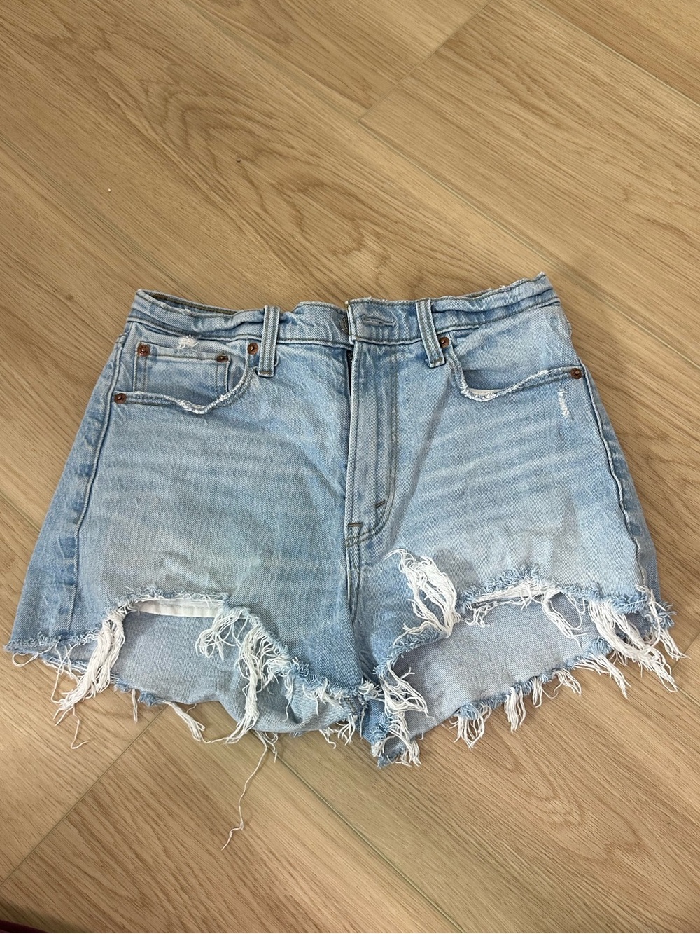 Abercrombie & Fitch Light Blue High-Rise Mom Shorts
